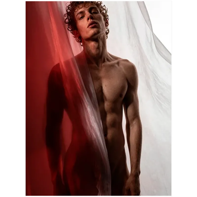 Male Artistic Portrait Canvas Print with Red Fabric