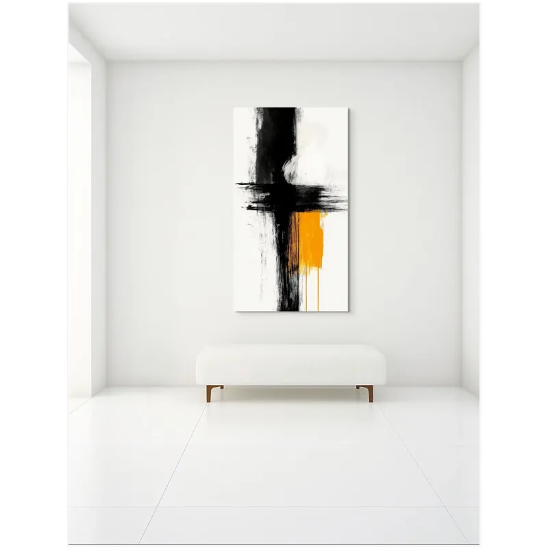 Abstract Brushstrokes Expressionist Painting Black Yellow Accent