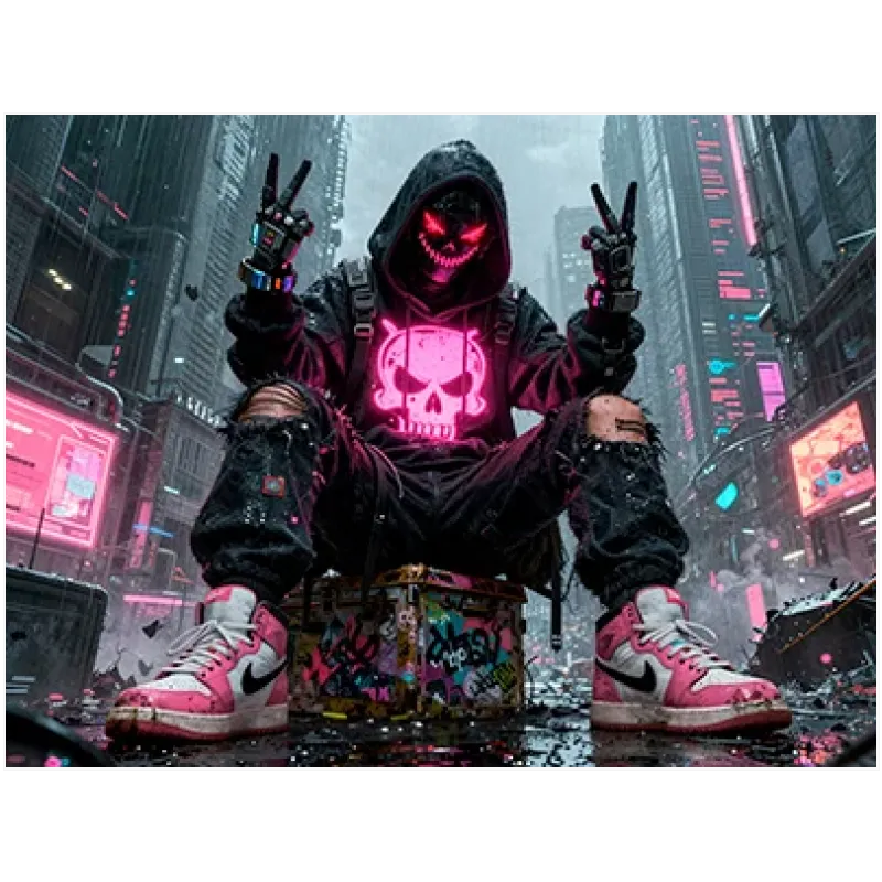 Cyberpunk Φιγούρα με Φωτεινή Νεκροκεφαλή Neon Pink