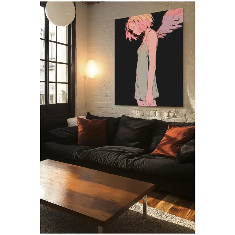 Αγγελική Φιγούρα Anime με Φτερά σε Ροζ και Μαύρο Φόντο
