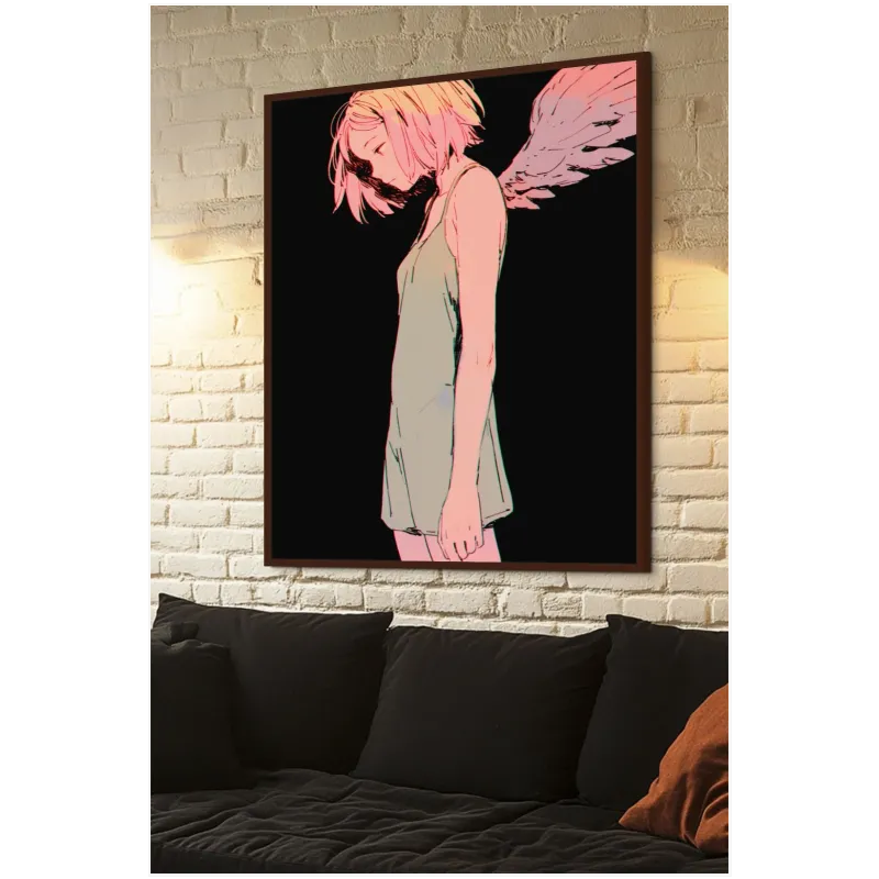 Αγγελική Φιγούρα Anime με Φτερά σε Ροζ και Μαύρο Φόντο