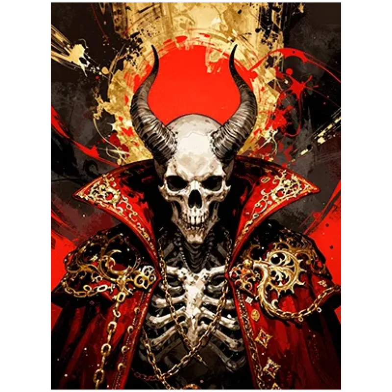 Σκελετός Δαίμονας με Κέρατα Dark Fantasy Κόκκινο Χρυσό