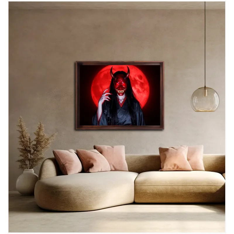 Japanese Oni Mask Blood Red Moon Fantasy