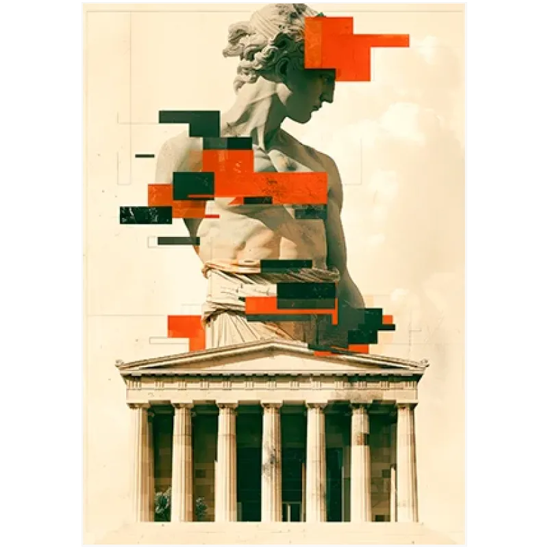 Κλασικό Άγαλμα με Αρχαίο Ναό Abstract Σύνθεση