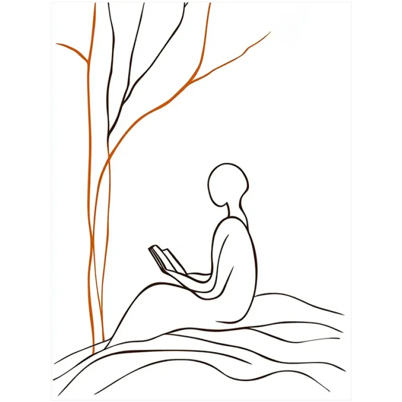 Φιγούρα Που Διαβάζει Κάτω Από Δέντρο Line Art