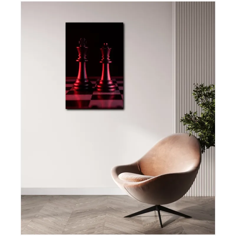 Chess Pieces King and Queen Dramatic Red Lighting