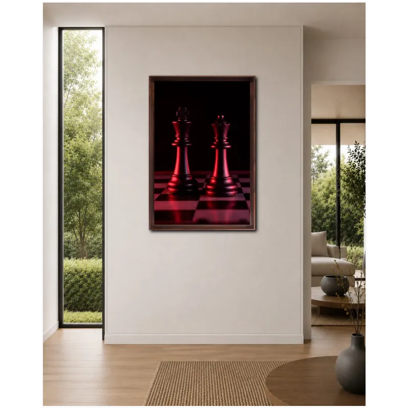 Chess Pieces King and Queen Dramatic Red Lighting