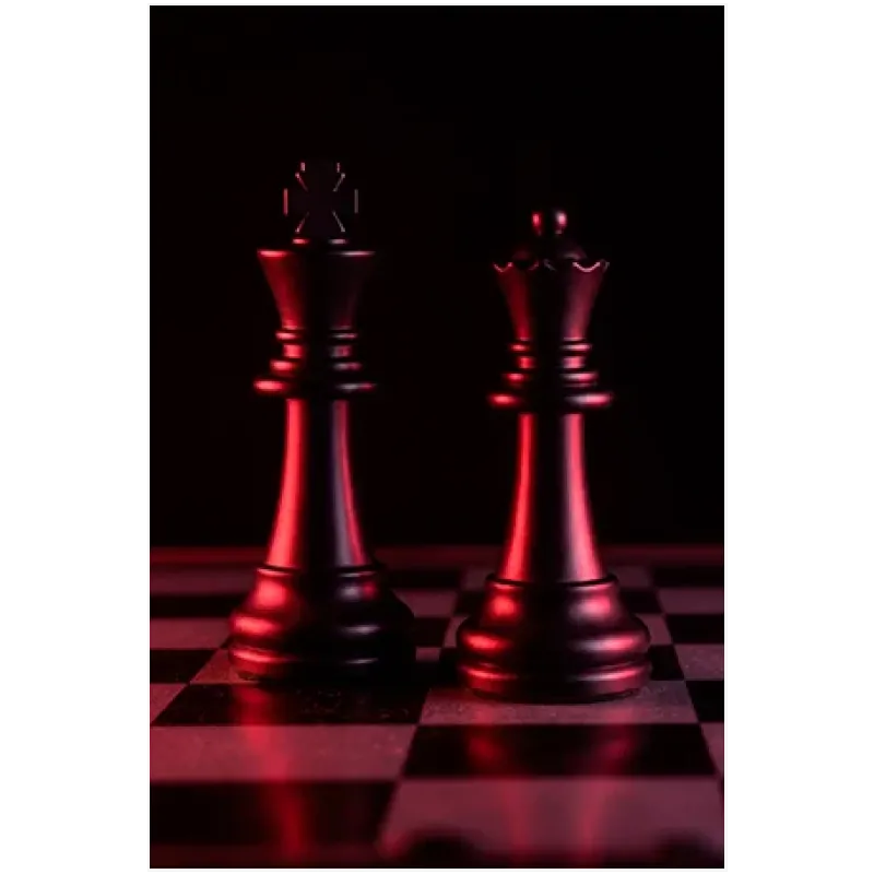 Chess Pieces King and Queen Dramatic Red Lighting