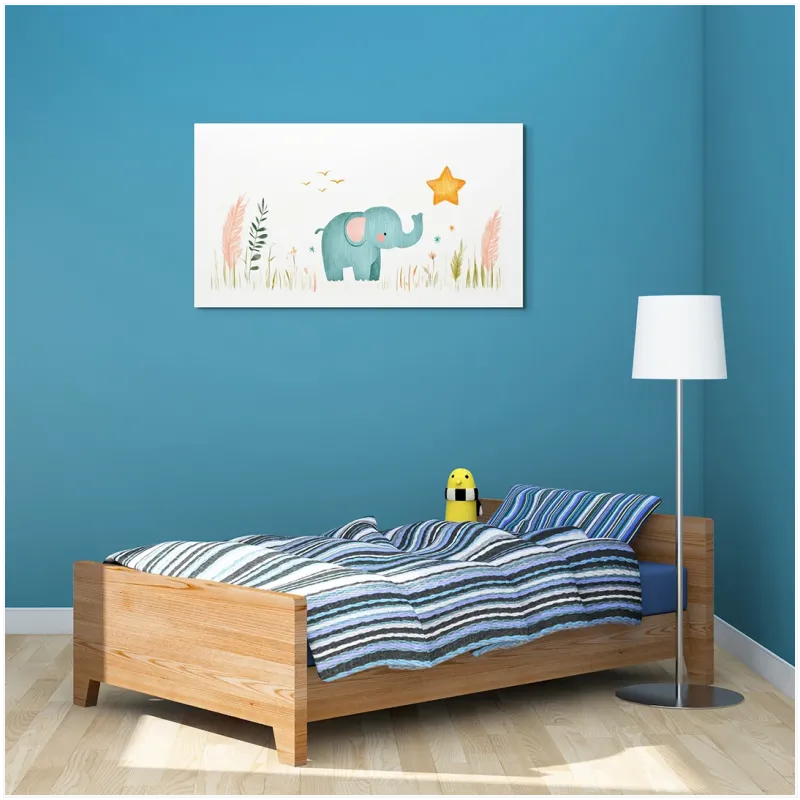 Little Elephant with Star Nursery Canvas