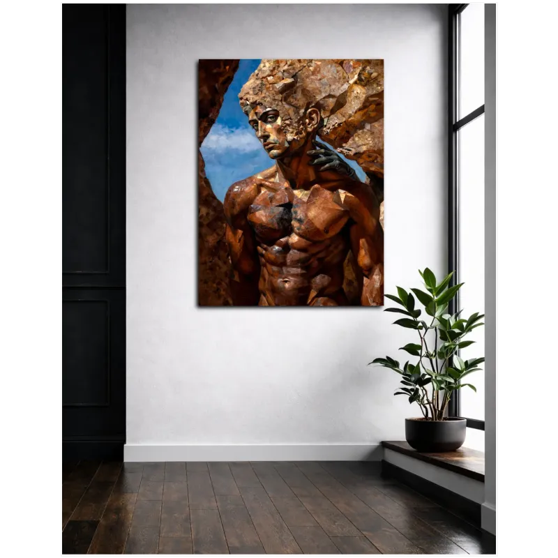 Surreal Stone Male Statue Art Print in Earthy Tones