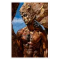 Surreal Stone Male Statue Art Print in Earthy Tones