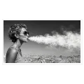 Woman with Sunglasses blowing Smoke Black and White Portrait