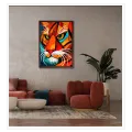 Abstract Cubist Tiger Portrait Orange Teal