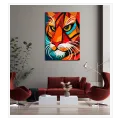 Abstract Cubist Tiger Portrait Orange Teal