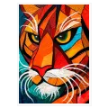 Abstract Cubist Tiger Portrait Orange Teal