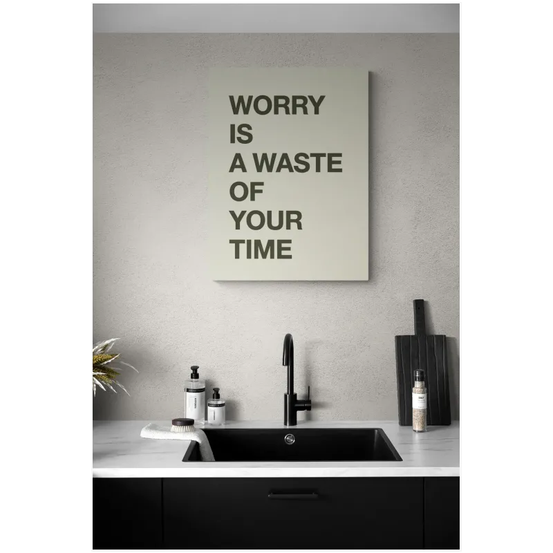 Πίνακας με Φράση Worry Is Waste Μινιμαλιστικός Μπεζ