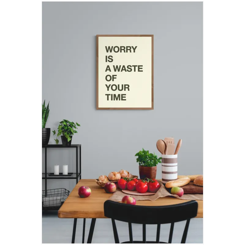 Πίνακας με Φράση Worry Is Waste Μινιμαλιστικός Μπεζ