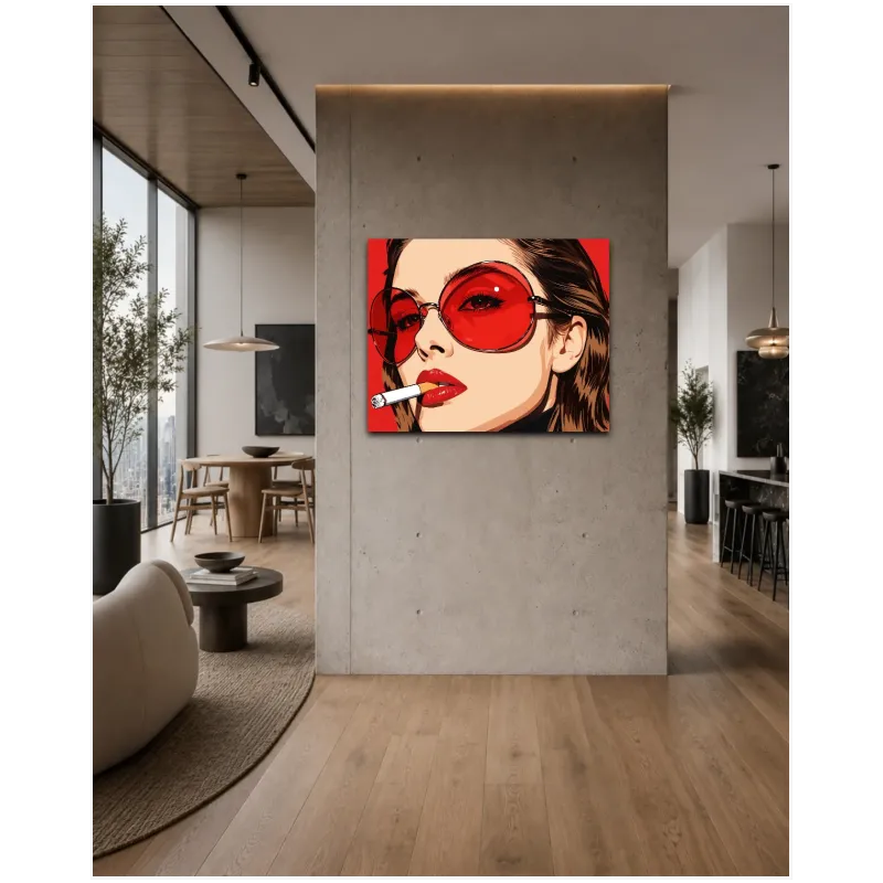 Πορτραίτο Γυναίκας Pop Art με Κόκκινα Γυαλιά Ηλίου