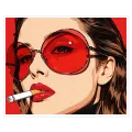 Πορτραίτο Γυναίκας Pop Art με Κόκκινα Γυαλιά Ηλίου
