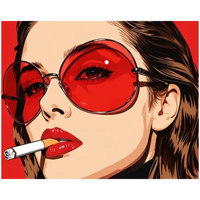 Πορτραίτο Γυναίκας Pop Art με Κόκκινα Γυαλιά Ηλίου