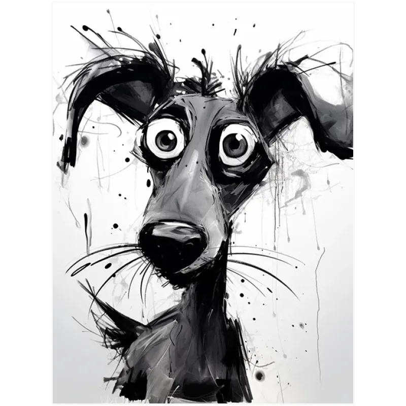 Πορτραίτο Σκύλου Expressive Ink Style Ασπρόμαυρο