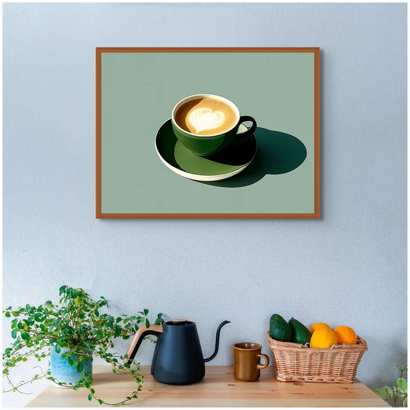 Φλιτζάνι Καφέ Latte Art Ζεστή Ατμόσφαιρα Πράσινο