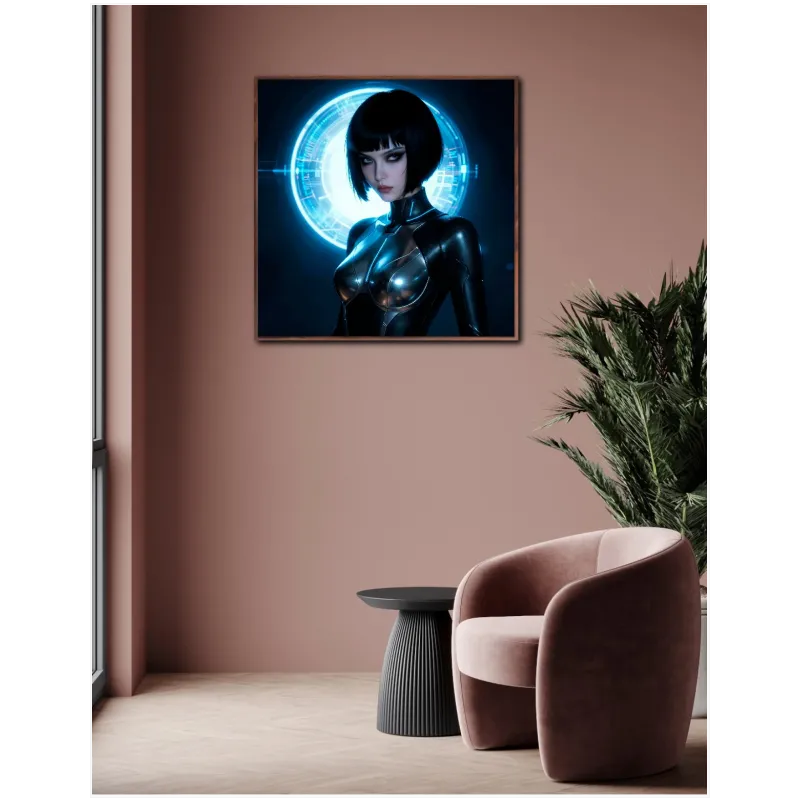 Φουτουριστικό Πορτραίτο Γυναίκας Cyberpunk Μπλε Neon