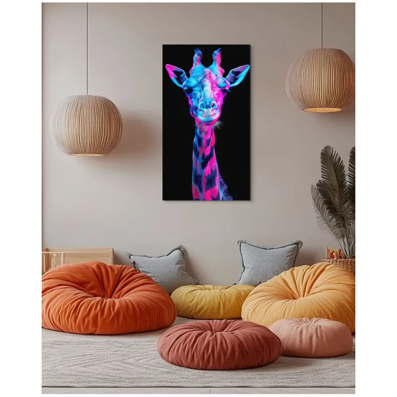 Πορτραίτο Καμηλοπάρδαλης Νέον Pop Art Μπλε Ροζ