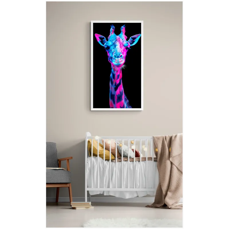 Neon Giraffe Portrait Pop Art Blue Pink