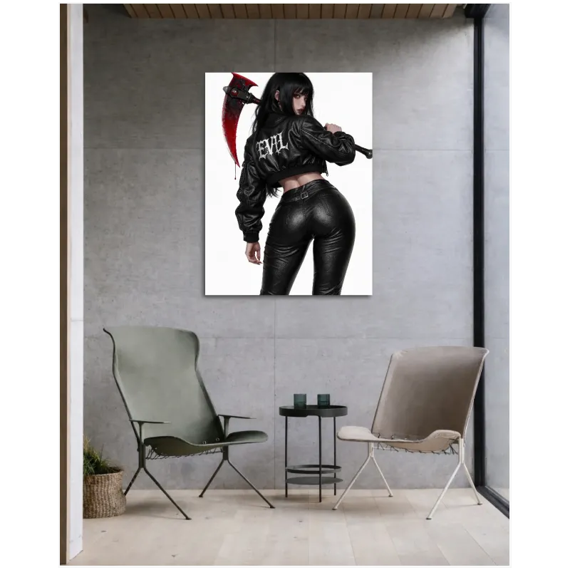 Gothic Anime Girl in Leather Jacket Portrait