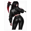 Gothic Anime Girl in Leather Jacket Portrait