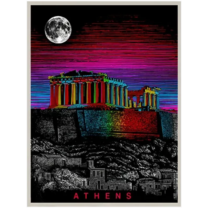 Ακρόπολη Αθήνα με Πανσέληνο και Πολύχρωμο Φως