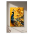 Majestic Peacock Oil Painting in Gold and Blue