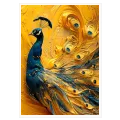 Majestic Peacock Oil Painting in Gold and Blue
