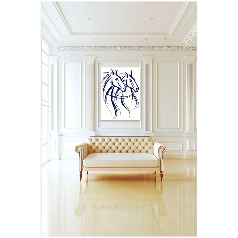 Δύο Άλογα Minimal Line Art Μπλε