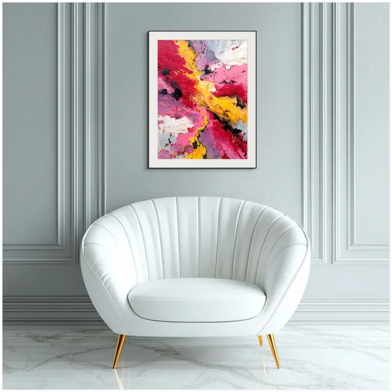 Αφηρημένη Σύνθεση Fluid Art σε Ροζ και Κίτρινες Αποχρώσεις