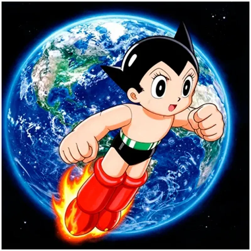 Astro Boy Πτήση στο Διάστημα Retro Anime Μπλε