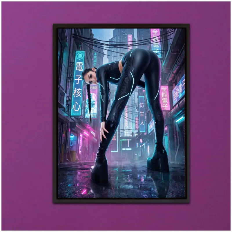 Cyberpunk Γυναίκα Φουτουριστική Πόλη Νέον Μπλε