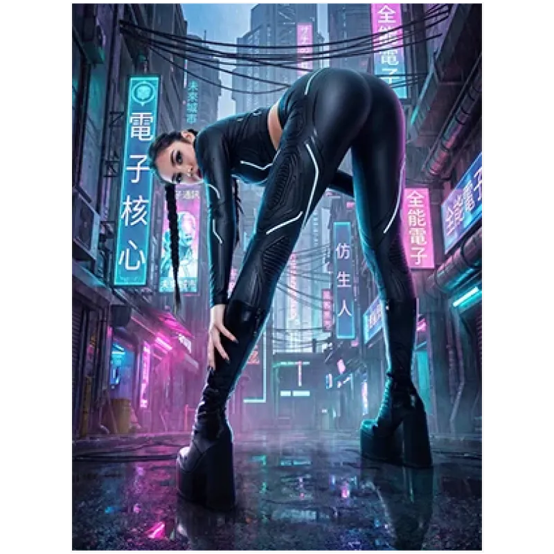 Cyberpunk Γυναίκα Φουτουριστική Πόλη Νέον Μπλε