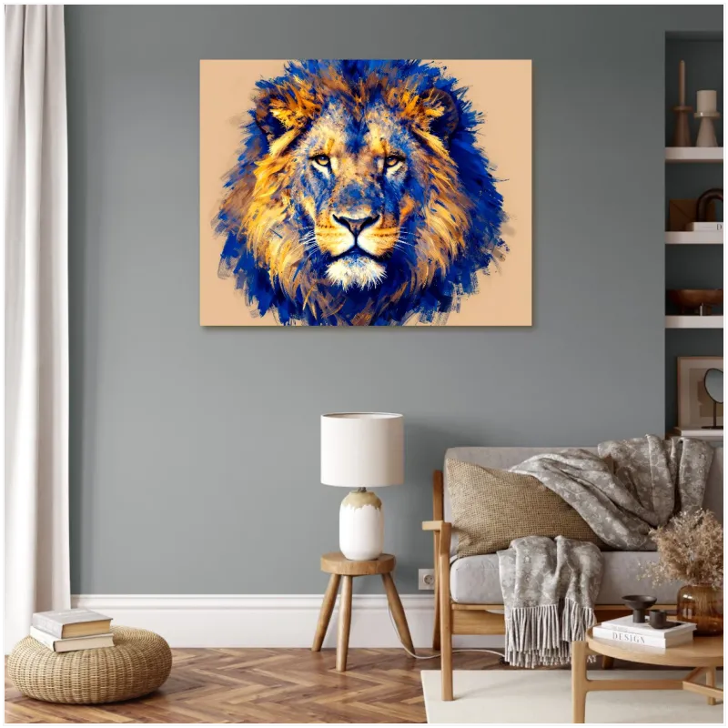 Canvas Print Lion Abstract Art Blue and Gold
