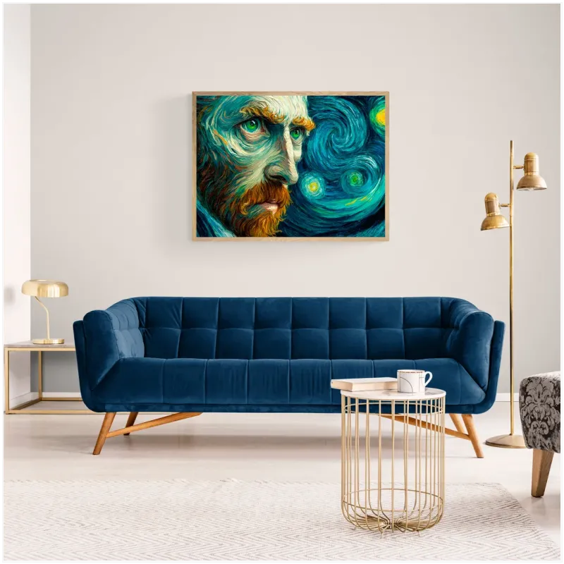 Πορτραίτο Van Gogh Εμπνευσμένο από Έναστρη Νύχτα σε Μπλε και Τουρκουάζ