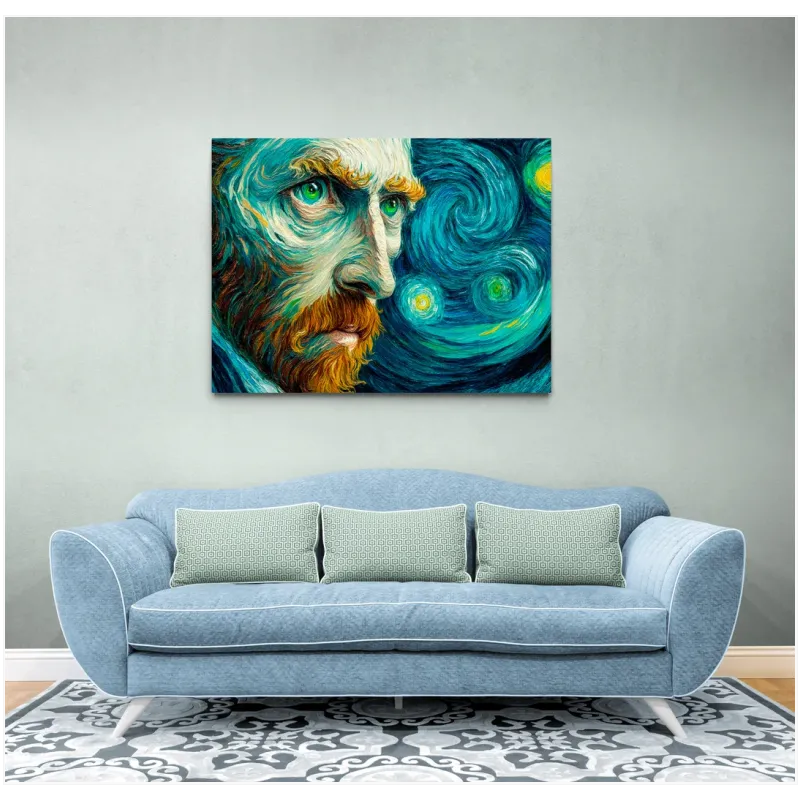 Πορτραίτο Van Gogh Εμπνευσμένο από Έναστρη Νύχτα σε Μπλε και Τουρκουάζ