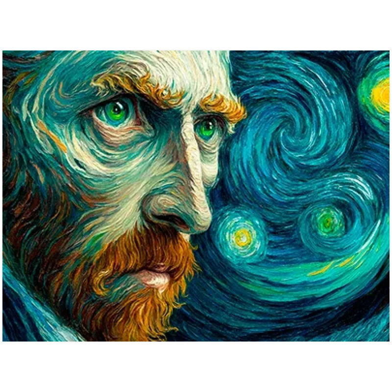 Πορτραίτο Van Gogh Εμπνευσμένο από Έναστρη Νύχτα σε Μπλε και Τουρκουάζ
