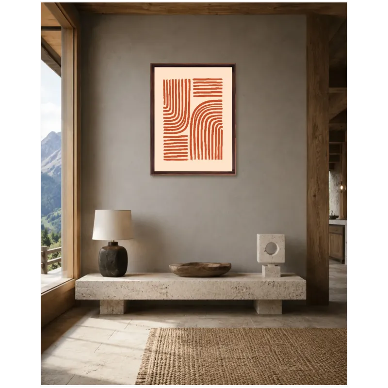 Αφηρημένες Γεωμετρικές Γραμμές Terracotta σε Minimal Beige Φόντο