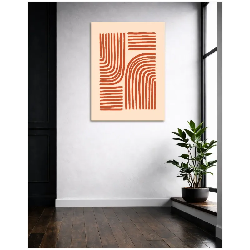 Αφηρημένες Γεωμετρικές Γραμμές Terracotta σε Minimal Beige Φόντο