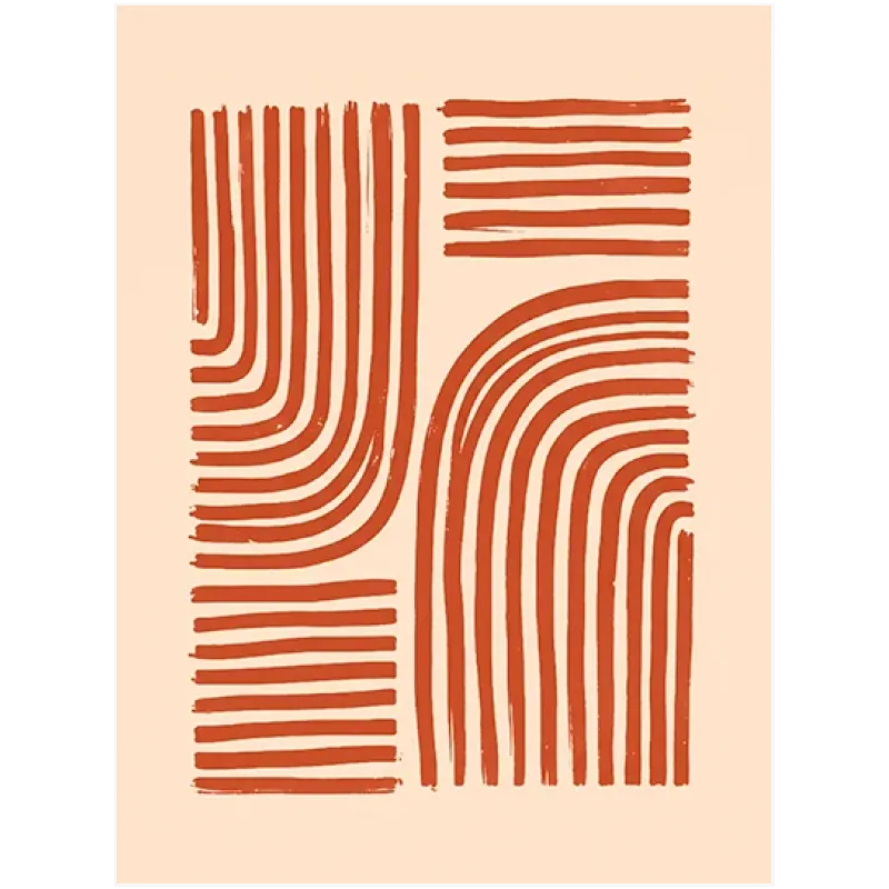 Αφηρημένες Γεωμετρικές Γραμμές Terracotta σε Minimal Beige Φόντο