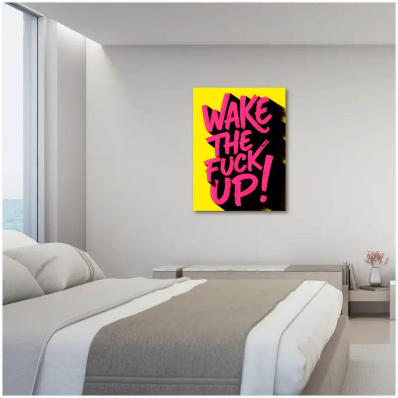Πίνακας με Φράση Wake Up Pop Art σε Έντονο Ροζ και Κίτρινο