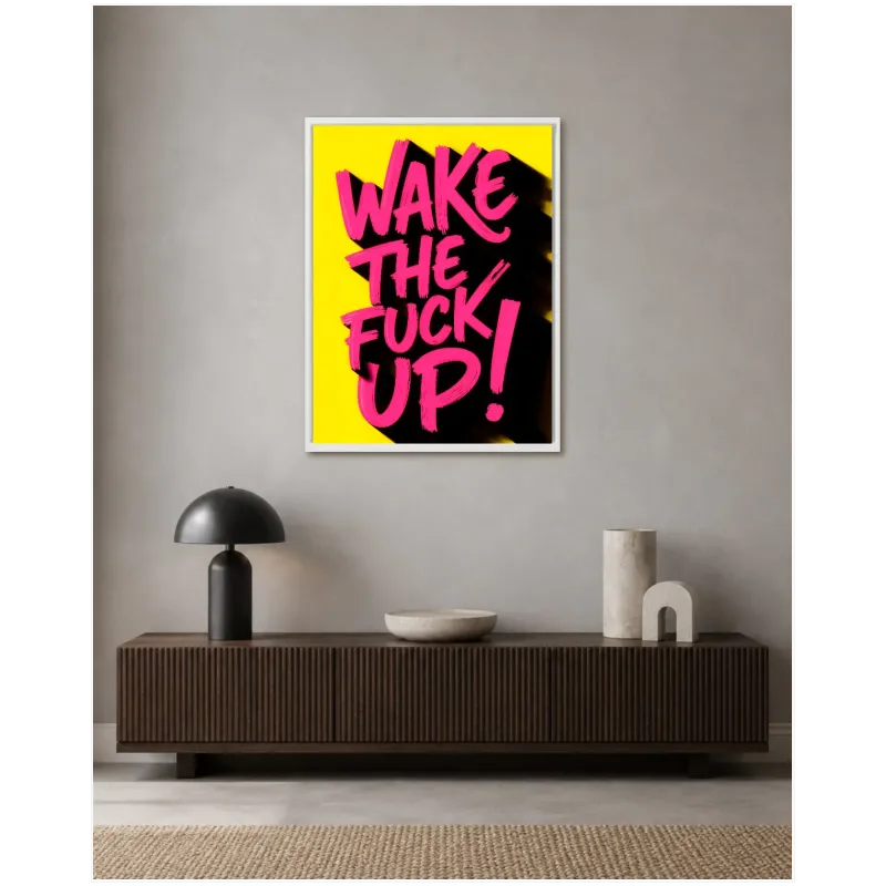 Πίνακας με Φράση Wake Up Pop Art σε Έντονο Ροζ και Κίτρινο