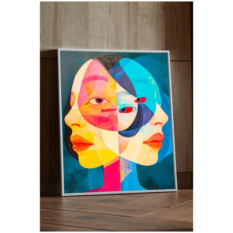 Abstract Modern Portrait Overlapping Faces Vibrant Colors