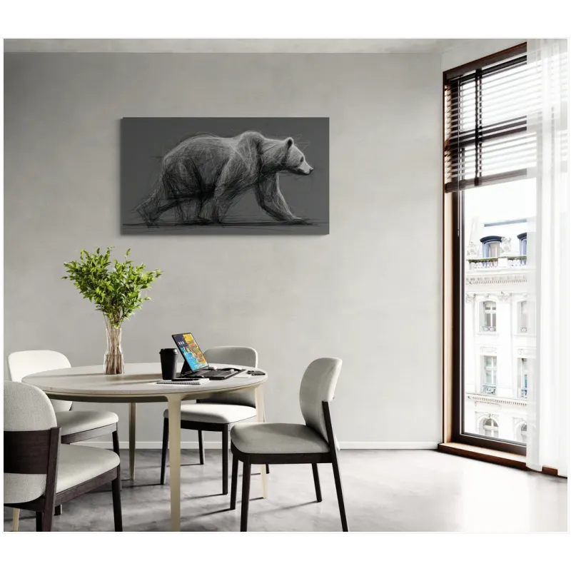 Dynamic Bear Scribble Line Art In Charcoal Grey